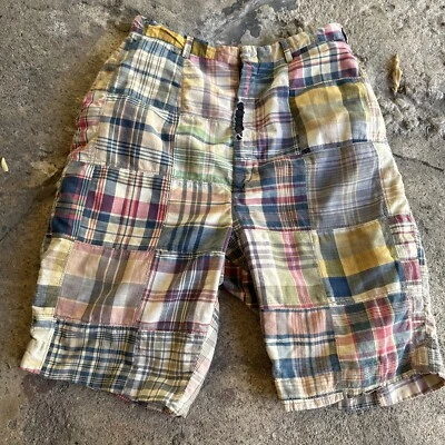 Vintage 1950s 1960s Patchwork Madras Cotton Shorts Knee Length Striped - Image 1 of 4