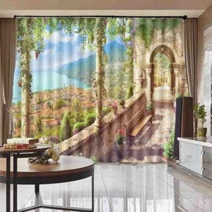 Corridor Yellow Palace 3D Curtain Blockout Photo Printing Curtains Drape Fabric - Picture 1 of 12