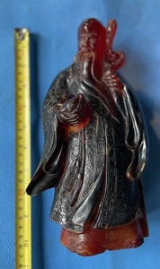 Alte chinesische Kirsche Bernstein Bakelit geschnitzte Figur Buddha 10" & 1135gr - Bild 1 von 23