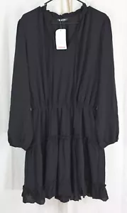 BTFBM Women's V Neck Tie Neck Long Sleeve High Waist Mini Dress Black Size Large - Picture 1 of 3