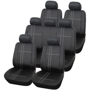 Deluxe Luxury Polyester Texas Black & Grey Car MPV Seat Covers Set 13pc - Picture 1 of 1
