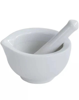Mortar And Pestle Set Classic Marble Natural Stone White Pestal To Grind Food US - Image 1 of 4