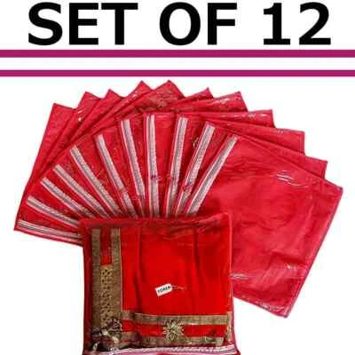 Set Of 12 Single Packing Saree Cover Clothes Garment Sari Storage Box Bags Carry - Imagem 1 de 4