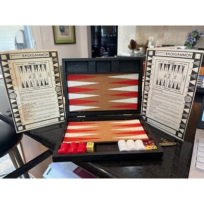 Vtg Royal Crisloid Plastics Backgammon Board White & Red Chips Backlite Dice - Image 1 of 4