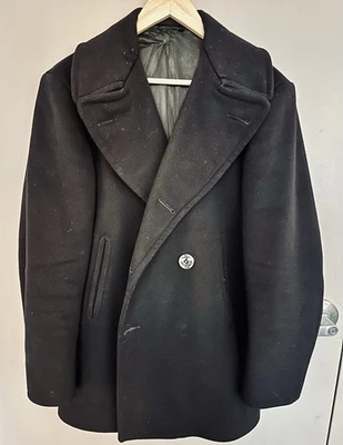 Men's Vintage Naval Jacket Black/Navy Peacoat Wool, Size 38, 100% Wool - Image 1 of 4