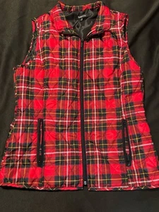 Relativity Red Plaid Quilted Puffer Vest Women’s M Zip Front Drawstring Waist - Picture 1 of 6