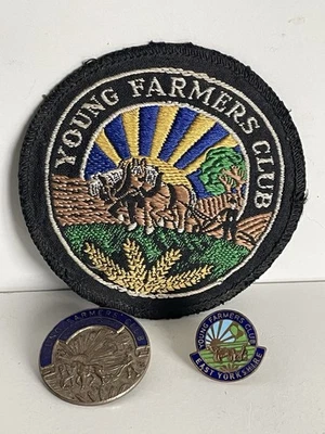 Vintage Pair East Yorkshire Young Farmers Enamel Badges & A YFC Sew On Patch... - Image 1 of 4