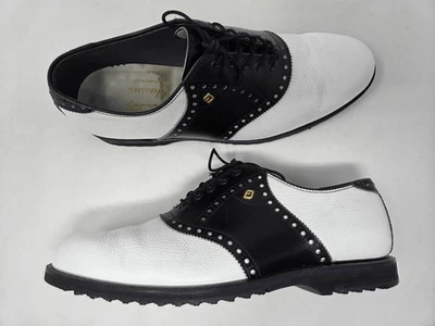 FOOTJOY CLASSICS WHITE BLACK LEATHER OXFORD GOLF SHOES SPIKELESS MENS 10 D - Image 1 of 4