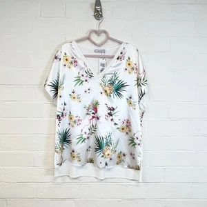 Per Una M&S T-shirt White Floral V-neck Short Sleeve UK Size 14 New - Picture 1 of 12