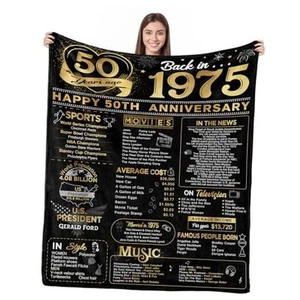 50th Anniversary Blanket - Golden 50 Years of Marriage Gifts for Mom, Dad, - Picture 1 of 7