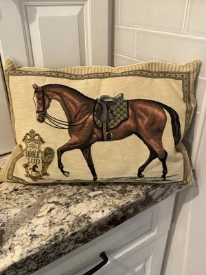 Royal UK Tapestry Cushion Cover Saddle Club Equestrian Horse Vintage Inspired - Image 1 of 4