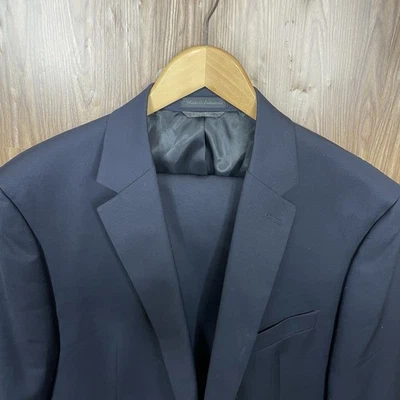 Lauren Ralph Lauren 2 Piece Suit Mens 46R 38x30 Navy Blue Solid 100% Wool - Image 1 of 4