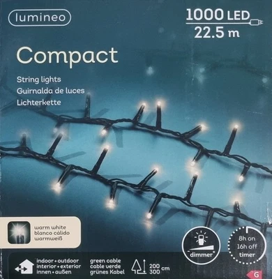 Lumineo Lichterkette Compact 1000 LED 22,5m warmweiB , grünes Kabel - Bild 1 von 2