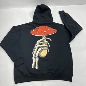 Bowery Supply Co Mushroom Skeleton Hoodie Sweatshirt Mens L Black Long Sleeve - Picture 1 of 7