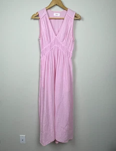 Xirena Arwen Gauze Cotton Midi Dress Women’s Sz S Pink V-Neck Elastic Waist - Picture 1 of 7