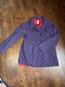 Adorable Gymboree Toddler Girls Navy And Red Polka Dot Coat Jacket Size 7/8 M - Picture 1 of 6