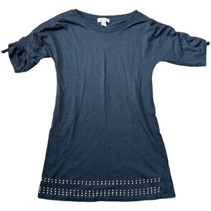 Ella Moss Black Studded Bottom Tee Shirt Dress Ruched Sleeve Girls Size 7-8 - Picture 1 of 4