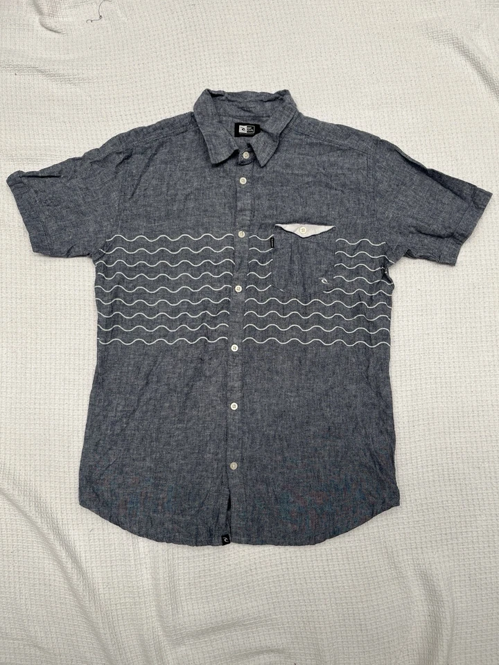 Rip Curl Linen Blend Shirt Mens L Button Up Short Sleeves Pocket - Image 1 of 4