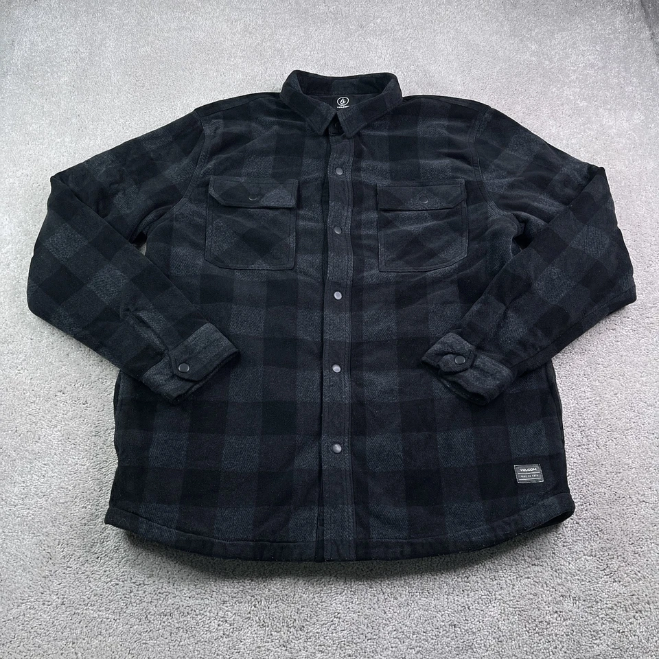 Chaqueta Camisa Volcom Para Hombre XL Negra Gris Búfalo Cuadros Polar Acolchada Chamarra Foto 1 de 4