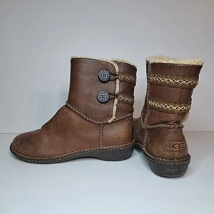 UGG Boots Damen 10 Lillie Snow Brown Leder Round Toe Leder Lammfell 3336 - Bild 1 von 12