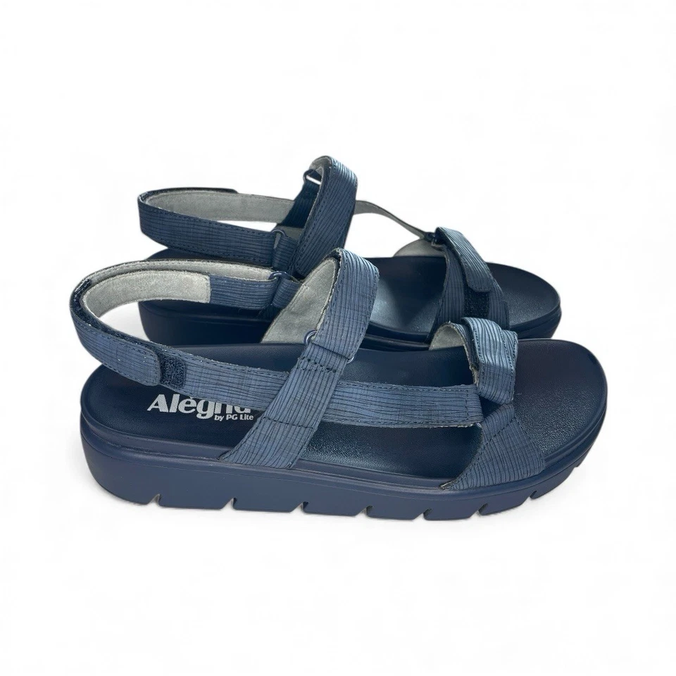 Sandalias de cuña Alegria Henna para mujer talla 10,5-11 cuero azul corcho tira trasera DEVOLUCIÓN Foto 1 de 4