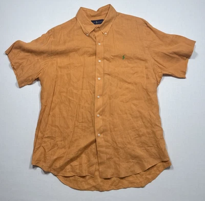 Camisa Ralph Lauren 100 % lino abotonada para hombre XL coral naranja Foto 1 de 4