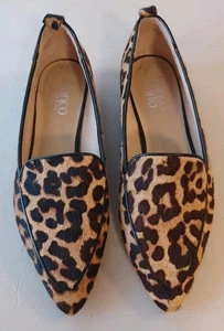 Franco Sarto Puntera Punta Punta Leopardo Pelo de becerro Cuero Mocasines Planos 6M Zapatos sin cordones - Imagen 1 de 11