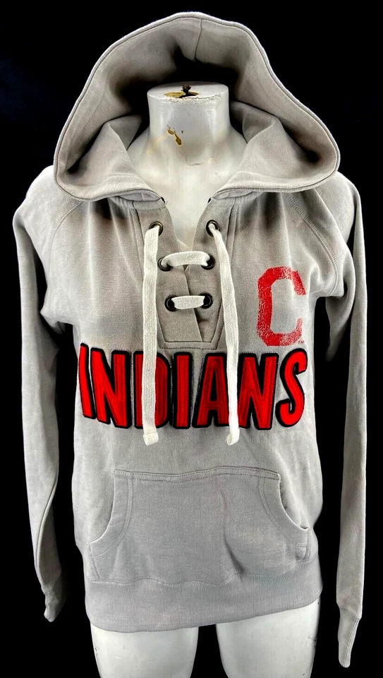 NEW Cleveland Guardians Indians MLB Soft As A Grape Lace Up Grey Hoodie Womens M - Image 1 of 4