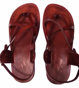 Brown Leather Sandals Womens Gladiator Strap Biblical Jesus UK 3-8 EU 36-42 - Picture 1 of 3
