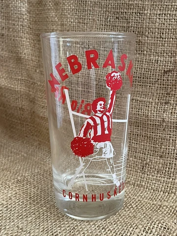Vintage 50s 60s NEBRASKA CORNHUSKERS CHEERLEADER Clear Glass Drinking Tumbler Cover