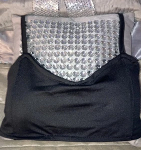 Black Soft Padded Strappy Bralet XS Stretchy Non-Wired Cross Back Bra Crop Top - Picture 1 of 8