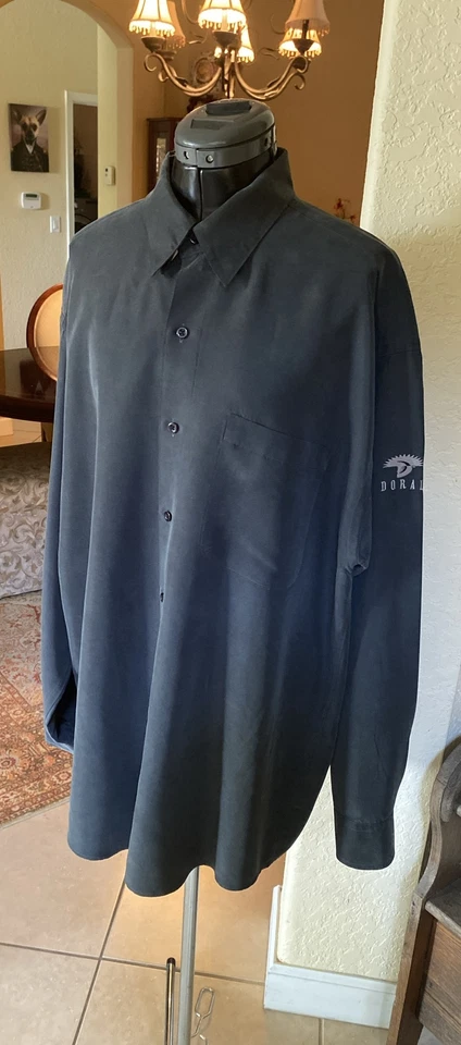 Camisa de Vestir Ashworth Abotonada Manga Larga De Colección Bordada DORAL Gris Hombres L Foto 1 de 4