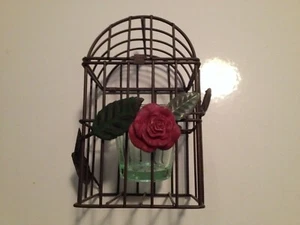 Vintage Wire Bird Cage Metal Votive or Plant Holder Hinged Top Rose Leaf Pattern - Picture 1 of 3