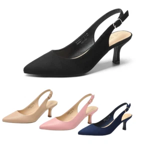 Women Slip On Pump Shoes Low Kitten Heel Pointed Toe Comfort Slingback Pumps - Picture 1 of 55