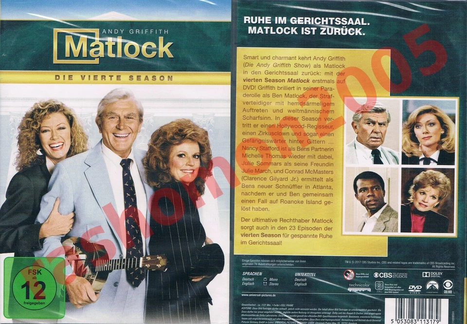 DVD R2 MATLOCK TV SERIES SEASON 4 Andy Griffith Nancy Stafford Region 2 PAL NEW - Image 1 of 1