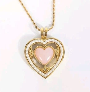 Herzförmige goldfarbene rosa und Kunstperlen Anhänger Halskette Valentinstag... - Bild 1 von 11