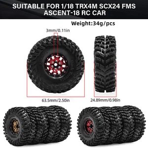 4X 1.0" Wheels Rim Tire for 1/18 TRX4M SCX24 FMS Ascent-18 RC Car - Picture 1 of 21