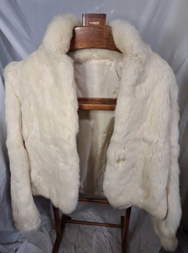 OFF WHITE Cappotto in pelliccia di coniglio crema avorio 100% RN 59614 Corea taglia S vintage bianco crema spento