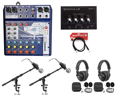 2) Person Gaming Twitch Stream Bundle w/Soundcraft Mixer+Headphones+Mic+Boom Arm - Image 1 of 4