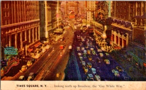 Times Square NY Looking up Broadway "Gay White Way" unposted postcard 1939 - Picture 1 of 2