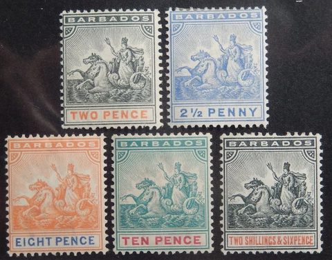 Barbados Scott # 73-74, 77-79, Part-Set of 5, Mint Original Gum (HR) Cover