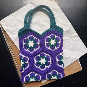 New Handmade Crochet Handbag ｜Cute Knitted Yarn Bag ｜Purple & Green - Picture 1 of 4