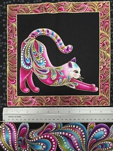 Catitude Cats 6 Block  60 Cm Panel 100% Premium Cotton With Gold Metallic  - Picture 1 of 5