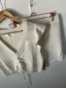 Madden NYC Cream Knit Crochet Two Piece Shorts Set Size XL New - Picture 1 of 5