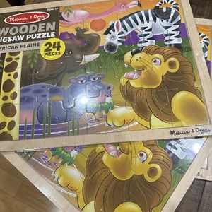 3 Of Melissa & Doug AfricanPlains 24pcs Jigsaw Puzzle in Wooden Tray Holder - Picture 1 of 4
