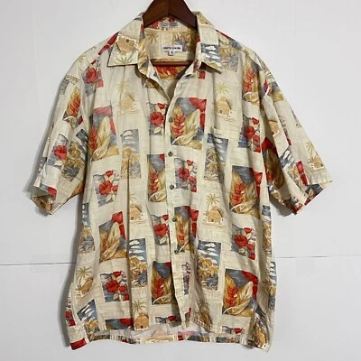 Pierre Cardin Mens Floral Print Shirt Size XL Beige Hawaiian Cotton Korea - Image 1 of 4
