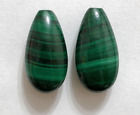 Green Malachite Half Top Drilled Flat Long Petal Drops 10X20x6 Mm One Pair E4062