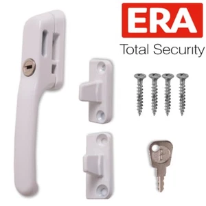 ERA PREMIUM WHITE LOCKABLE WINDOW FASTENER Casement Universal Pull Handle Lock - Picture 1 of 3