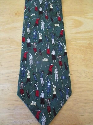 Leonardo Brand NECK TIE - Dark Green Background-Golf Novelty Print - Image 1 of 2
