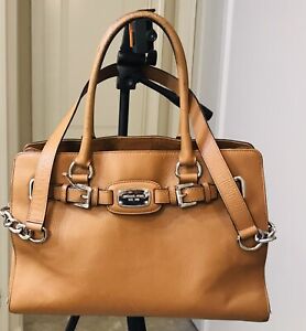 Michael Kors Hamilton Satchel XL Bag Caramel Brown Pebble Leather